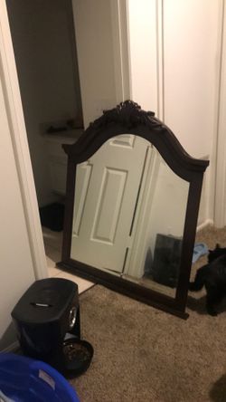 Velda li Baroque style Mirror in Brown cherry finish