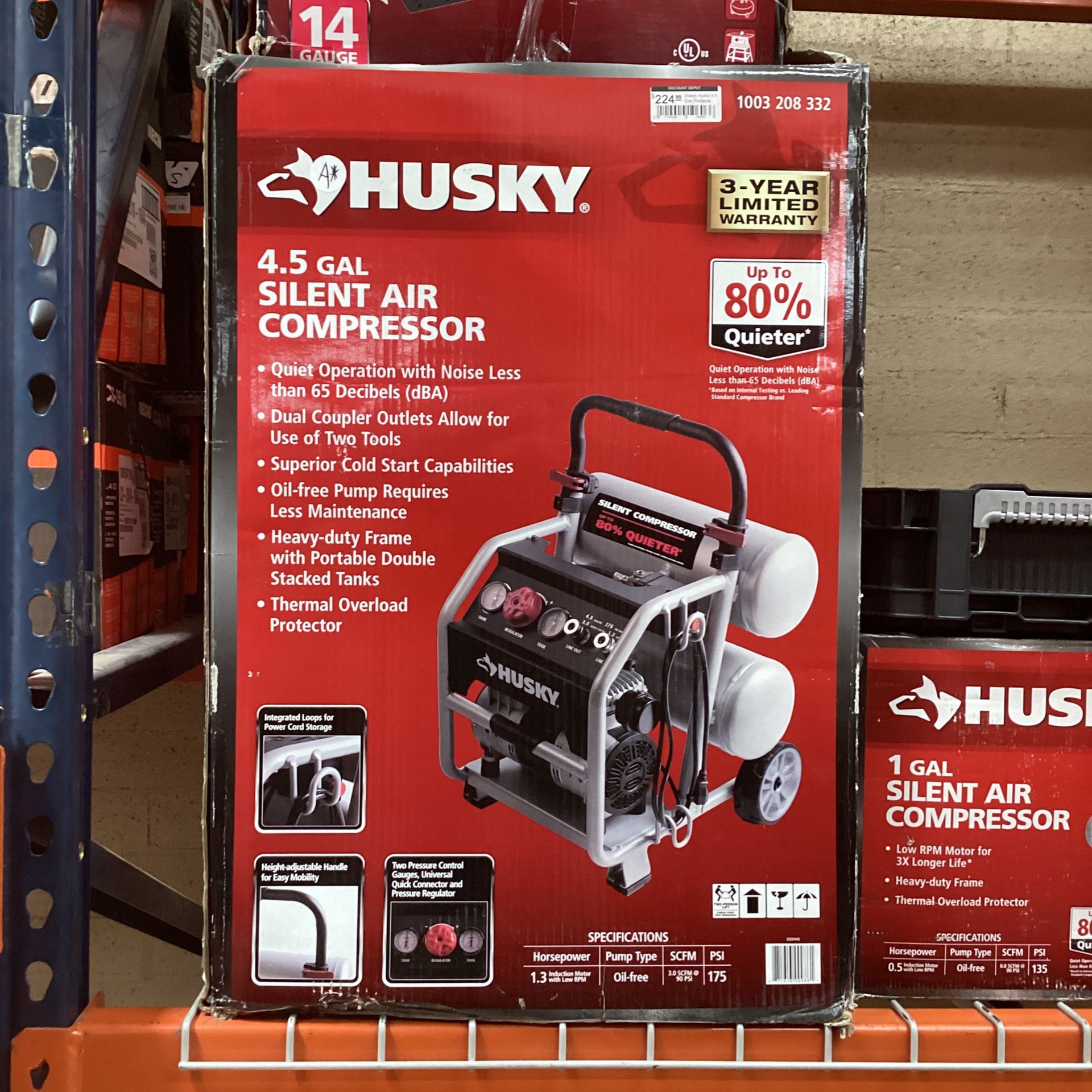 (New) Husky 4.5 Gal. Portable Electric-Powered Silent Air Compressor