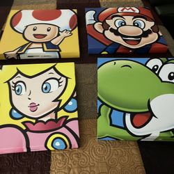 4 16x16 Mario Canvas Wall Pictures