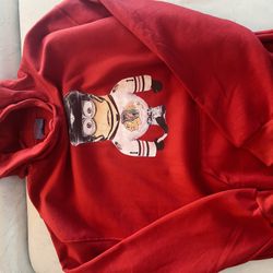 Minions Blackhawks Red Pull Over Hoodie Size L