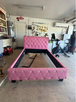 Glam Pink Rhinestone Full Size Bed Frame – No Mattress