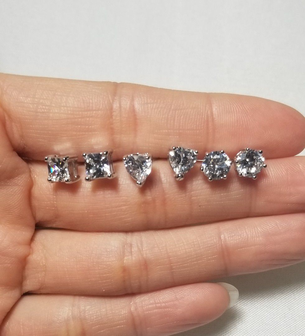 Set cz diamond studs earrings silver