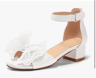 White Block Heel Sandals with Floral Detail