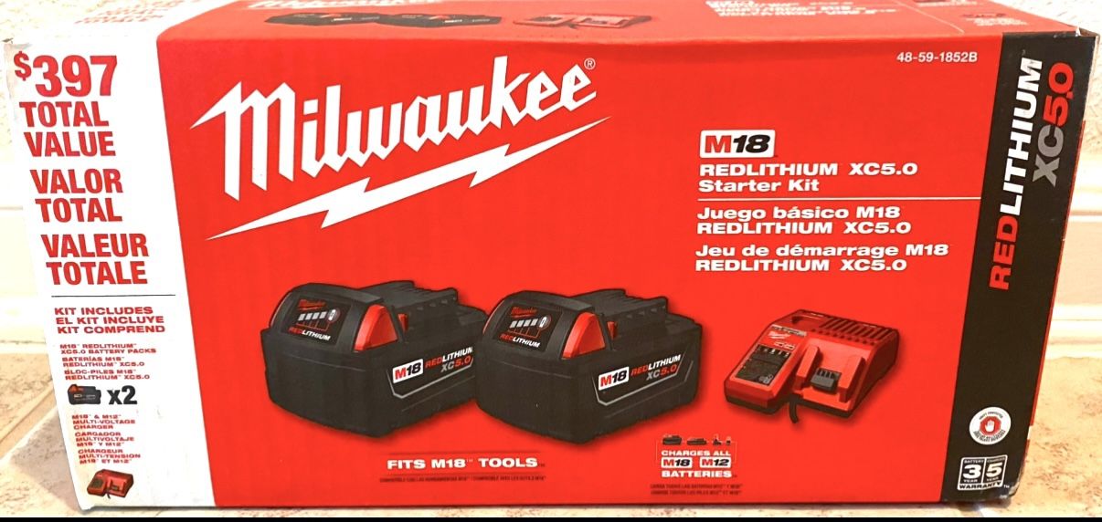 Milwaukee M18 18 Volt 5 Ah Batteries and Charger New In Box