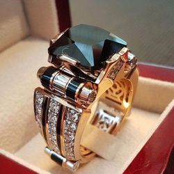 Men's Black Onyx Anillo Hombre Gold Inlay Ring - Size 10