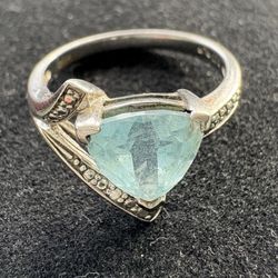 Sterling Silver Topaz Diamond Ring - Size 7