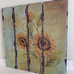 Rustic Sunflower Wooden Wall Art Panel Farmhouse Floral Distressed Decor 15”