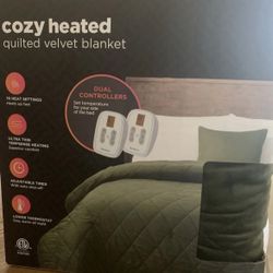 Brookstone Full/Queen Heated Blanket Olive Green Diamond Stitch New Open Box