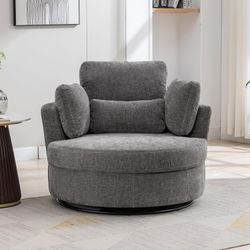 Aoiy & Wifon 52"W Oversized Swivel Accent Chair, Upholstered Round Barrel Chair, Chenille, Gray