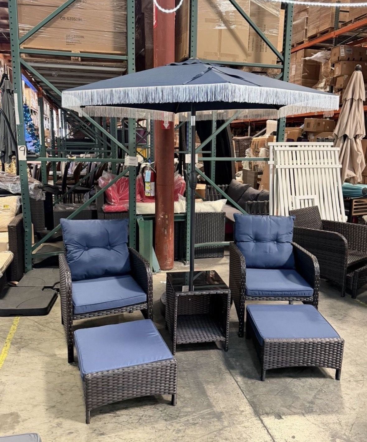 $175.00 Free Umbrella!! New 5 pcs Outdoor Patio Set Chair Table Ottoman Chaise Footstep