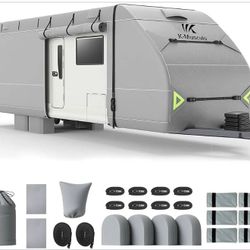 K-Musculo RV Cover, Heavy Duty Travel Trailer Cover with 8 Layers Corner, Windproof and Waterproof Camper Cover with 4 Tire Cover & Tongue Jack Cover 
