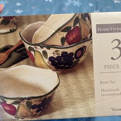 SET (3) Home Trends GRANADA Fruit Mixing Serving Nesting Bowls Apples Grapes 🍇   New in box.    Bowls 10” 8.5” 7.5”  Please see photos as they are la
