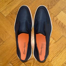 Santoni Boat Shoes in Tumbled Leather Size US12 UK 11