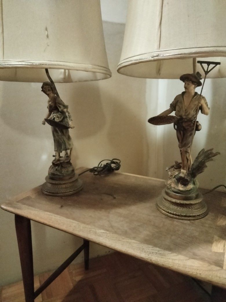 Spelter Art Nouvequ Original Antique Collectible Lamps