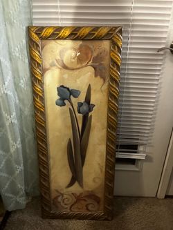 Large 12 x 36 Flower Painting with Gold Painted Frame