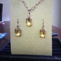 Necklace & Earrings Set Yellow Stones