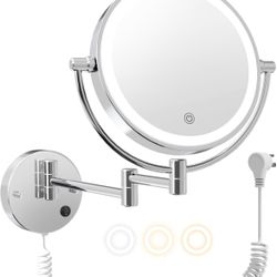 FASCINATE Upgraded Wall Mounted Makeup Mirror with Lights, Super Large Double Sided 1X/10X Magnifying Mirror for Bathroom, 3 Color Dimmable Lights, 36