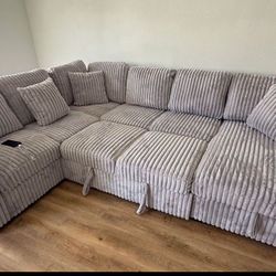 New Grey Sectional W Sleeper Sofa & Storage 