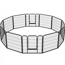 Black 12 Panels Metal Dog Playpen, 0.59" L X 32" W X 32" H