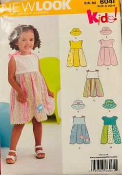 New Look 6041 Toddlers Dress Hat set  Uncut Girls Sizes 1/2-4