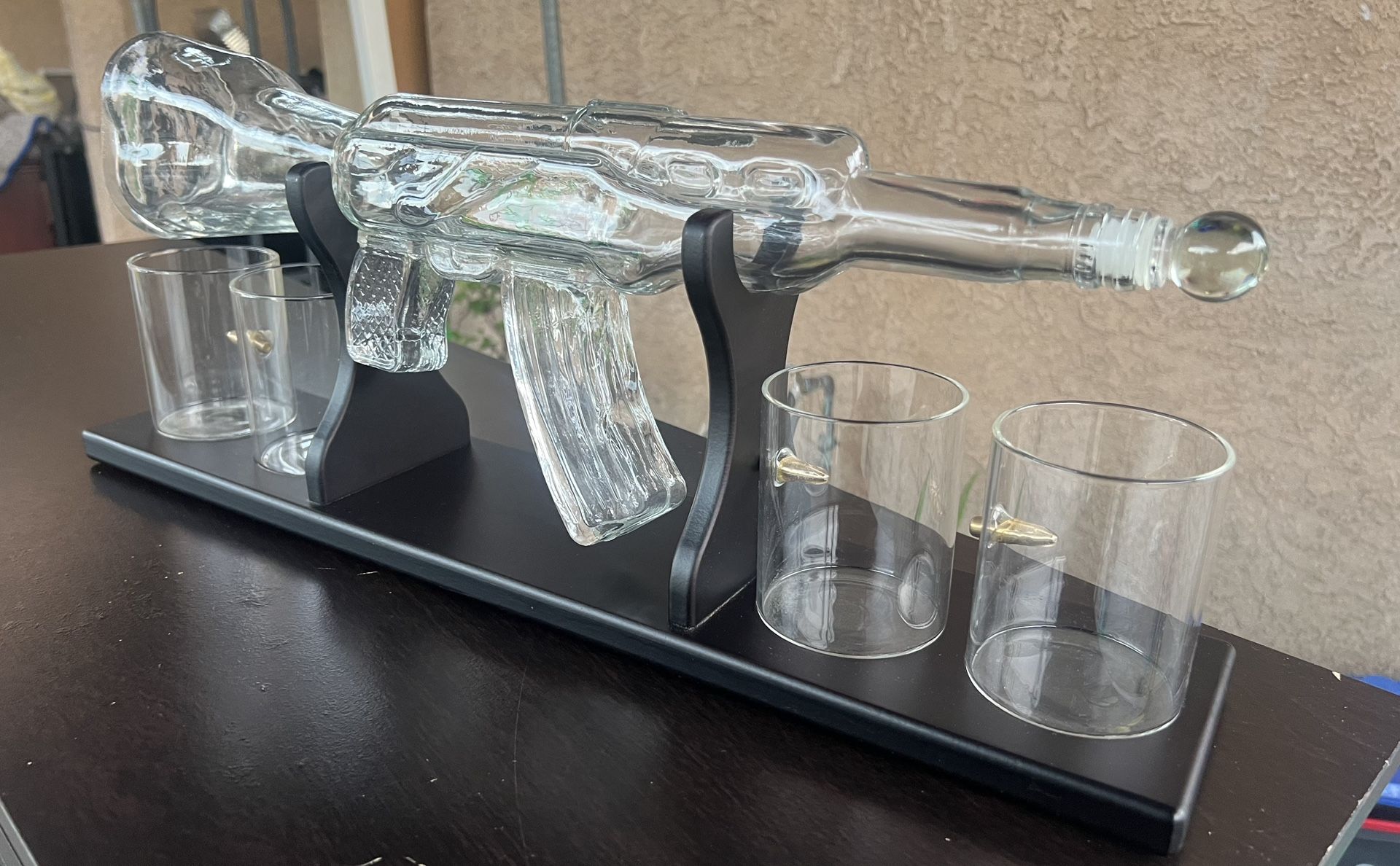 Unique Whiskey Decanter Set Pistol Ak 47 Glass Crystal Bottle Display Dispenser
