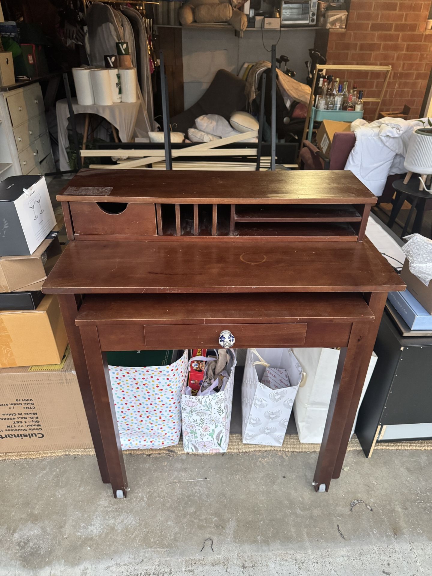 Wood Secretary Desk with Extended Table and Chair