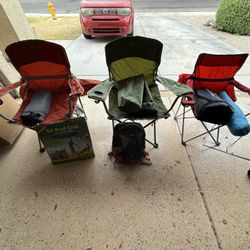 Camping/Beach Stuff - Chairs, sleeping pad, beach tent, bag, tripod grill, 
