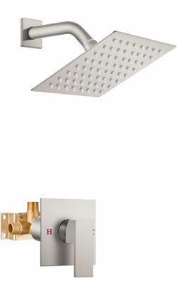 Shower Faucet Set Bathroom Rain Shower System SUS304 Stainless Steel Single Handle With Male Threads Rough-in Valve Shower Trim Kit 6 Inch Wall Mount