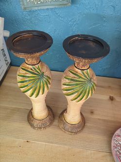Tall palm leaf resin candle holders