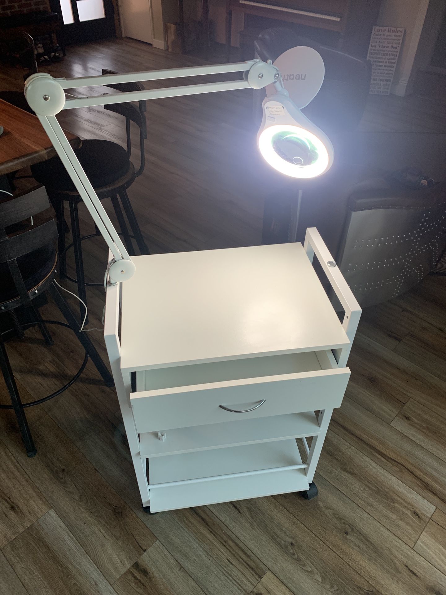 Medical Cart Desk + LED Magnifying Lamp