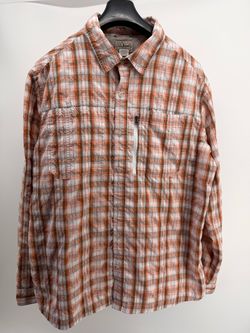 LL Bean Men's Shades of Brown/Orange Long-Sleeved Button-Up Shirt XL