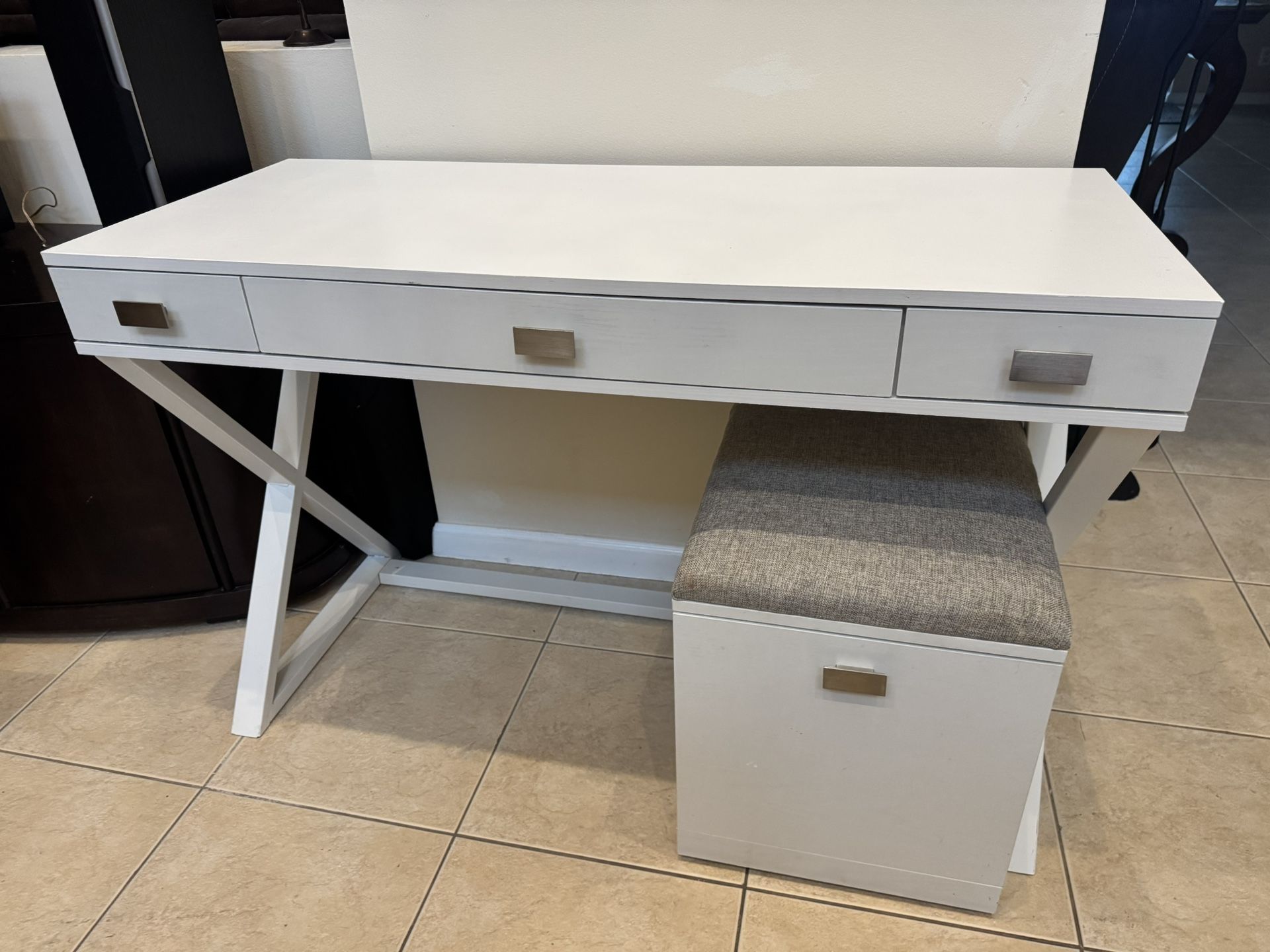 Realspace Keri Writing Wood Desk with Seat/ Filing Cabinet