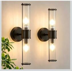 Modern Black Wall Sconces Set of 2, 2-Light Bathroom Vanity Lights, Vertical or Horizontal Mount, New/Open Box | L-109  Description:  ✨ Modern black w