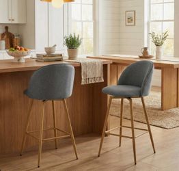 Cusick 26" Seat Height Swivel Upholstered Counter Stools Barstool w/Backrest Footrest- Gray Set of 2