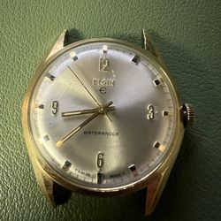 Vintage Elgin Swiss 17J "Waterproof” Watch - Silver Sunburst Dial - Running