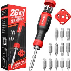 Multi Screwdriver 26 in 1 Screw Driver Set All in One Telescoping Multi Tool with 12 Double Ended CRV Bits Phillips Slotted Torx Hex Portable Repair K