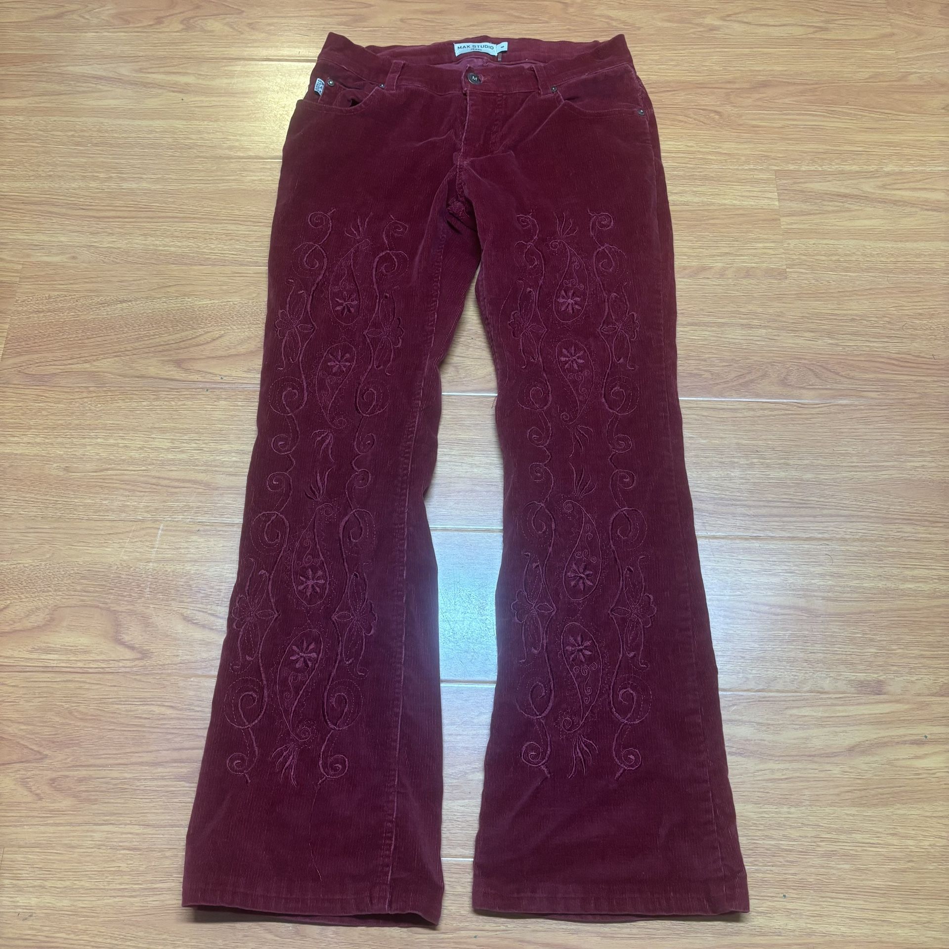 Vintage 90’s Max Studio Embroidered Paisley Corduroy Flared Pants Size 6