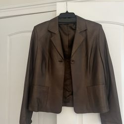 Brown Leather Jacket from Ellen Tracey Size 10 Lined Unfinished stitched edging Lightweight Smoke and pet free household 