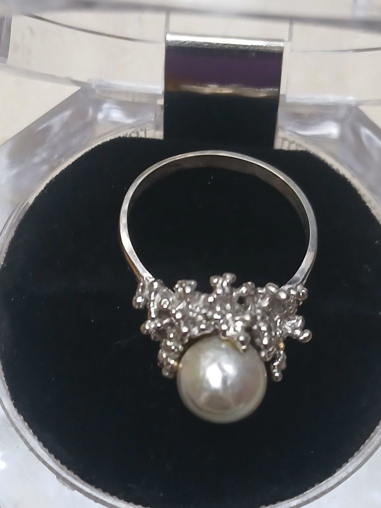 Beautiful 14k White Gold Gray Baroque Pearl Ring-6.5, 4.4g