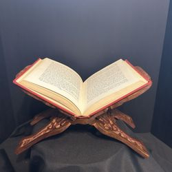 Vintage Hand Carved Folding Wood Book Bible Cookbook Stand 