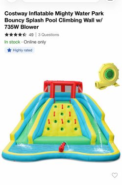Costway Inflatable Mighty Water Park Bouncy Splash Pool Climbing Wall w/ 735W Blower