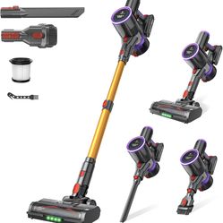 Cordless Vacuum Cleaner, 550W 50KPa 45Mins Vacuum Cleaners for Home, Self-Standing Stick Vacuum with Anti-Tangle Brush & LED Display