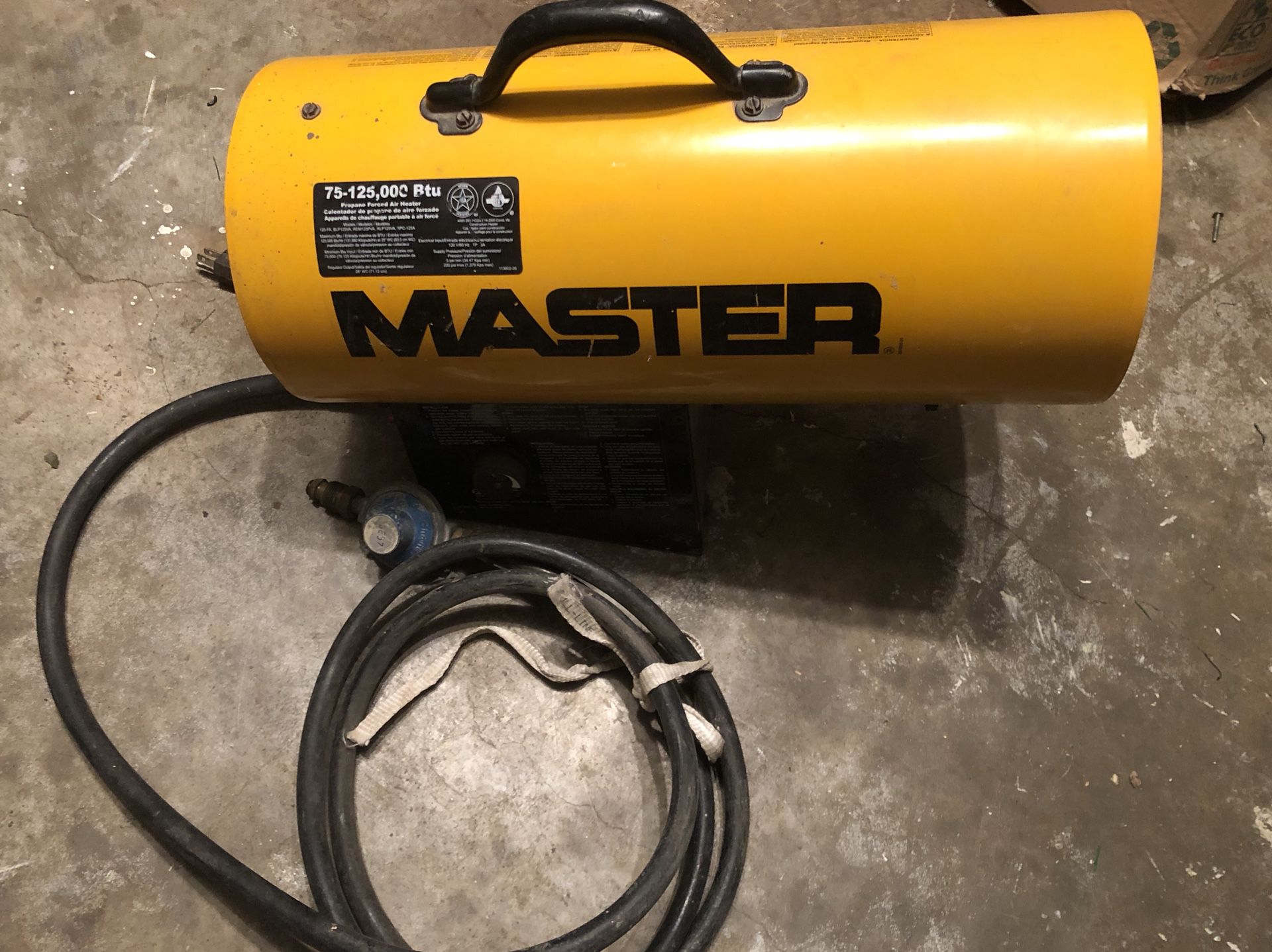 Master propane 75-125,000 BTU Forced Air Heater with Thermostat