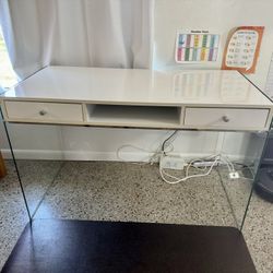 Glossy White Desk With Glass Legs
