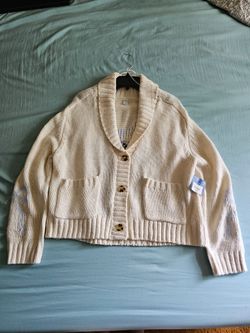 NWT Arizona Jean Company White Knit Cardigan Sweater XS Button Front Pockets