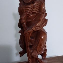 Vintage Chinese Immortal - Li Tieguai - Hand Carved Wood 8 in Tall.