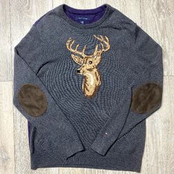 Tommy Hilfiger Mens Reversible Sweater. Deer Elbow Patches