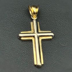 14k two tone solid yellow gold cross pendant charm 6 grams