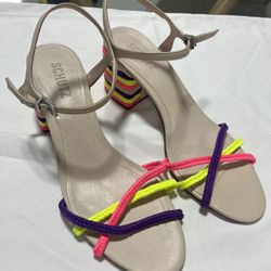 Schutz Coral Leather Sole Multicolor Neon Pink Size 8.5 B