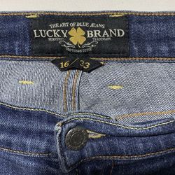 Lucky Brand Jeans Women Vintage Y2K, Blue, Low Rise, Raw Hem, Dark Wash 16/33
